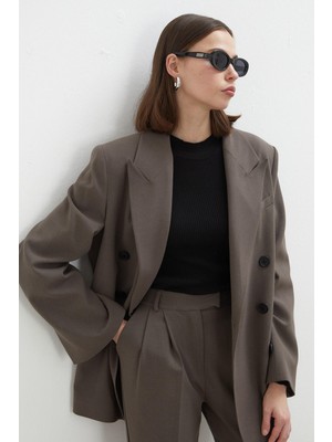 Manuka Vizon Renkli Oversize Kruvaze Blazer Ceket %64 Polyester %32 Viskon Kadınlar İçin Şık Tasarım