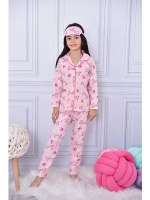 Lolliboom Kids Lolli Boom Kids Yeni Sezon Kız Çocuk Düğmeli Pijama Takımı Oyuncak Bebek Baskılı Göz Bandı Dahil