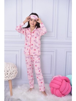 Lolliboom Kids Lolli Boom Kids Yeni Sezon Kız Çocuk Düğmeli Pijama Takımı Oyuncak Bebek Baskılı Göz Bandı Dahil