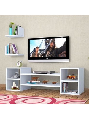 Aden Home Wexler Modern Duvar Raflı Tv Ünitesi, Kitaplıklı Tv Ünitesi, 150CM , Beyaz Tasarım %100 Mdf, TVU05