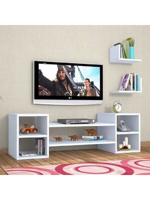 Aden Home Wexler Modern Duvar Raflı Tv Ünitesi, Kitaplıklı Tv Ünitesi, 150CM , Beyaz Tasarım %100 Mdf, TVU05