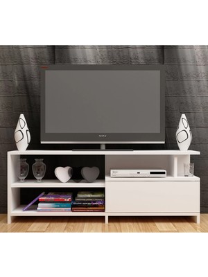 Aden Home Beyaz Tv Ünitesi, Mdf Tv Ünitesi, Kapaklı Tv Sehpa Ünitesi, Beyaz Mdf Tv Ünitesi Konsol, TVU90