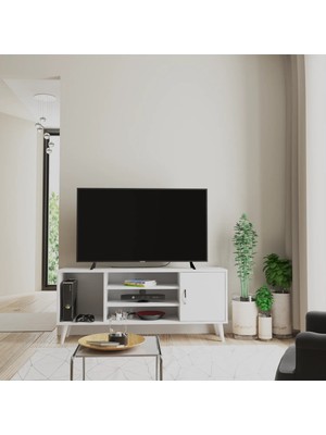 Aden Home Beyaz Tv Ünitesi, Mdf Tv Ünitesi, Kapaklı Tv Sehpa Ünitesi, Beyaz Mdf Tv Ünitesi Konsol, TVU91