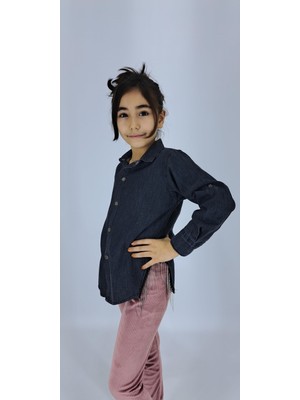 Canix Kids Mavi Siyah Kız Çocuk Gömlek Jeans Uzun Kol