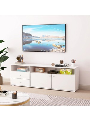 Aden Home Beyaz Tv Ünitesi, Mdf Tv Ünitesi, Çekmeceli Tv Sehpa Ünitesi, Beyaz Mdf Tv Ünitesi Konsol, TVU70