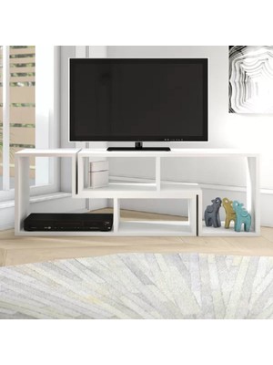 Aden Home Gordon Modern Tv Ünitesi, 2 Bölmeli Tv Ünitesi, 120CM-240CM , Beyaz Tasarım %100 Mdf, TVU07