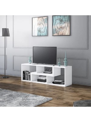 Aden Home Gordon Modern Tv Ünitesi, 2 Bölmeli Tv Ünitesi, 120CM-240CM , Beyaz Tasarım %100 Mdf, TVU07