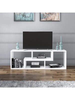 Aden Home Gordon Modern Tv Ünitesi, 2 Bölmeli Tv Ünitesi, 120CM-240CM , Beyaz Tasarım %100 Mdf, TVU07