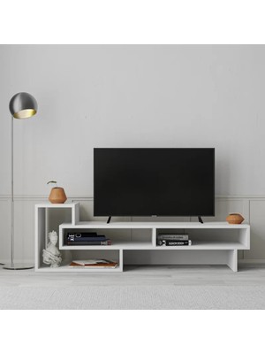 Aden Home Tv Ünitesi Dolaplı Tv Sehpası Kitaplıklı Raflı Beyaz %100 Mdf TVU18