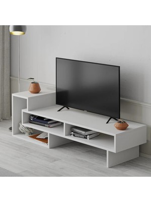 Aden Home Tv Ünitesi Dolaplı Tv Sehpası Kitaplıklı Raflı Beyaz %100 Mdf TVU18