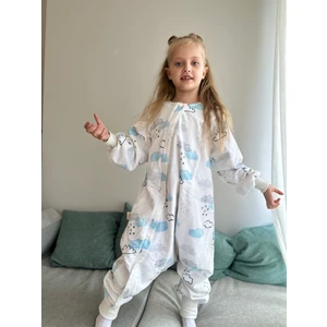 Çift Kat Pazen Tak-Çıkar Seyyar Kollu (1-Tog) Uyku Tulumu Turkuaz Mavi Bulutlar (Özel Seri)