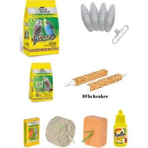 Gold Wings Muhabbet Kuşu Ihtiyaç Seti (Yem,vitamin,kraker,mürekkep Balığı,enerji Blok,mineral Blok)