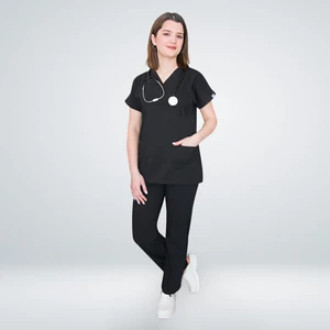 Nur Medikal Giyim Siyah Likralı Uniseks Alt Üst Scrubs Cerrahi Üniforma Doktor Hemşire Takımı