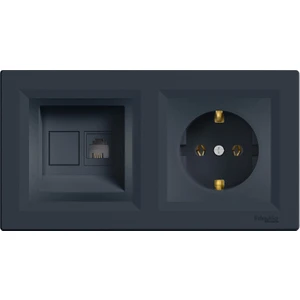 Uzm Light Asfora Antrasit Ikili Set Nümeris RJ11 ve Topraklı Priz