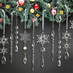 10 Adet Akrilik - Buz Sarkıtları Noel Kar Tanesi Kolye Noel Ağacı Icicle Asılı Süsler Noel Dekorasyon Seti (Yurt Dışından)