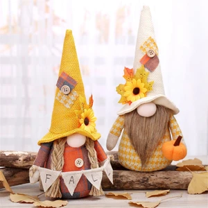 2 Adet Güz Gnome Sonbahar Cüceler Peluş Ayçiçeği Akçaağaç Yaprağı Şapka El Yapımı Ev Doğum Günü Hediyesi (Yurt Dışından)