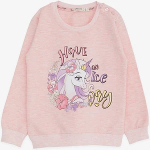 Kız Çocuk Sweatshirt Unicorn Baskılı 2-6 Yaş, Somon Melanj