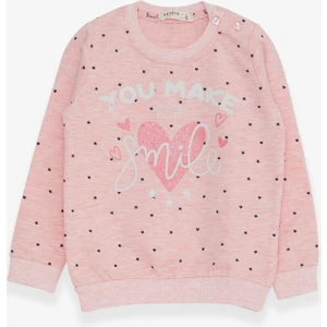 Kız Çocuk Sweatshirt Simli Kalp Baskılı 2-6 Yaş, Somon Melanj