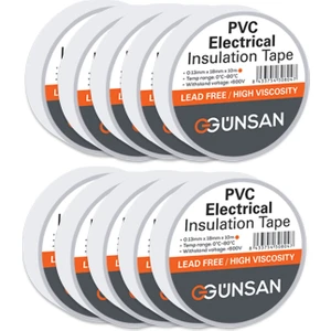 Günsan Elektrik 10 Adet Günsan Elektrik Beyaz Izole Bant 0.13X18MMX10M