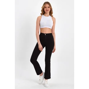 İspanyol Paça Cepsiz Jegging Model Solmayan Siyah Pantolon