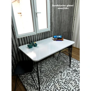 Siyah Metal Ayaklı 70X110 Beyaz Mutfak-Balkon-Çalışma Masası