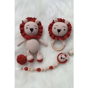 Kelebeğin Rüyası Hobi Evi Amigurumi Yenidoğan Hediyelik Aslan Uyku Arkadaşı, Çıngırak,emzik Zinciri Set