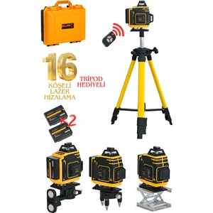 Tripod Hediyeli Uzaktan Kumandalı 16 Köşeli 360 Derece Çizgi Hizalama Lazer Makinesi Seviye Cihazı