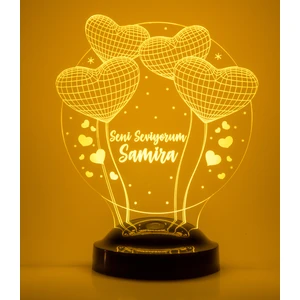Love Lamp 3 Boyutlu Kişiye Özel Konsept Hediye 3D Balon Kalpler Küre LED Lamba