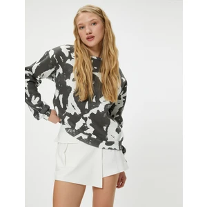 Oversize Sweatshirt Renk Kontrastlı Batik Desenli Uzun Kollu Bisiklet Yaka