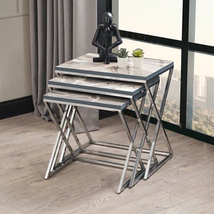 Sawoli Home Royal Gümüş Mermer Desen Zigon Sehpa