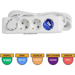 Multi-Let Vm43 4lü 3mt  Priz Topraklı Kablolu (90113403)