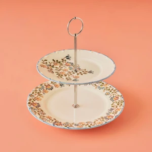 Bella Maison Vintage 2 Katlı Porselen Kurabiyelik Mavi (25X25 Cm)