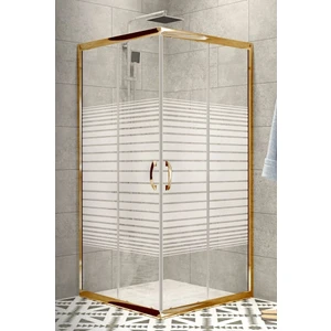 Duşakabin Altın Profil 5 mm Çizgili Cam - Duş Teknesiz H:190 cm