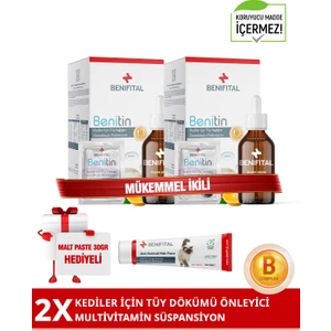 Benitin Kediler Için Tüy Sağlığı Destekleyici Biyotin Süspansiyon 2 Adet + 30 gr Sterile Paste Hediyeli