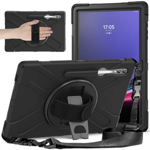 Samsung Galaxy Tab S9 Ultra X910 / S8 Ultra X900 / X906 Pc+Silikon Tablet Kılıf El Bant Kickstand Strap ile (Yurt Dışından)