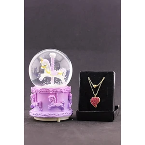 Home Dekor Hediye Kar Küresi Işıklı Müzikli Mor Mavi Unicorn Kar Küresi Işıklı Müzikli 12 cm & Taşlı Zirkon Kolye
