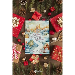 Yılbaşı Hediye Kartı 16 Adet Arkasına Not Yazılabilir Yeni Yıl Tebrik Kartı Özel Dokulu Kağıt