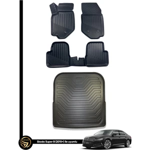 Skoda Super B 2015+ 3D Havuzlu Oto Paspas ve Bagaj Havuzu Dizayn Seti