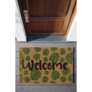 Coco Welcome Yeşil Yaprak Paspas Dış Kapı Paspası Kıl Kapı Önü Paspası 40x60 3674