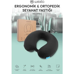 Seyahat İçin Ergonomik Destekli Yumuşak Kumaşlı Boyun Yastığı - Siyah