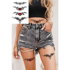 BP Tattoo Kalp Gül Desenli Kadın Vücut Bel Göğüs Dövmesi