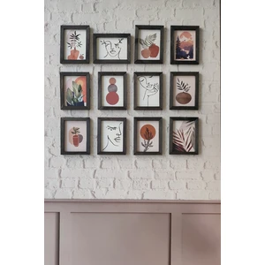 Boho Desenli 12'li Set, 3 mm Mdf, Siyah Ahşap Çerçeveli, Uv Baskılı