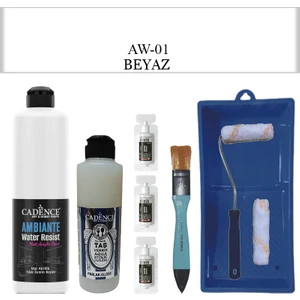 Fayans Tezgah B - Ambiente Islak Zemin Aw - 01 Beyaz 500 ml Katalizör 30 gr Taş Vernik 250  Saten Rulo Set