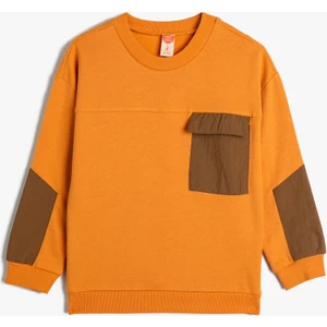Sweatshirt Uzun Kollu Bisiklet Yaka Cep Detaylı Şardonlu Pamuklu