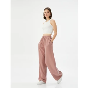 Bol Paça Pantolon Yüksek Bel Beli Bağcıklı Cepli Modal Karışımlı