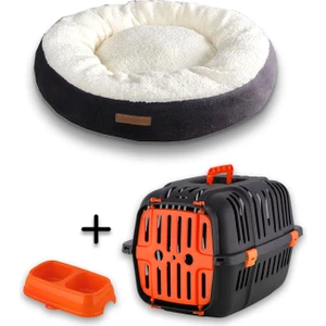 Kurtbay Şekil Kedi Taşıma Kafesi-Sepeti + Simit Yatak ve Büyük Mama Kabı Hediyeli Kedi Seti-T2