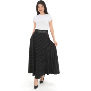 Kadın Kloş Etek 779 Kaşmir Çizgili Siyah
