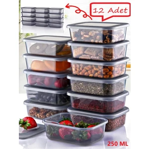 12 Adet 250 ml Saklama Kabı Seti - Kahvaltılık Bakliyat Çerezlik Meyve Baharat Saklama Kutusu