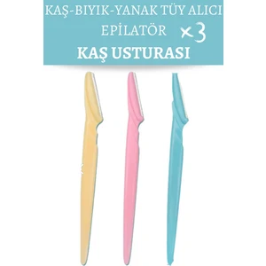 Kadın Yüz Jileti ve Kaş Usturası 3'lü Set Hassas Epilasyon İçin Renkli