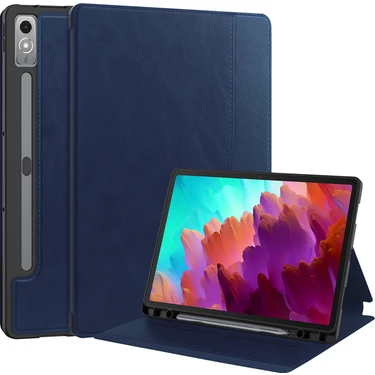 Seniee Lenovo Pad Pro 12.7 Için Otomatik Uyandırma Uyku Özellikli Darbeye Dayanıklı Deri Tablet
